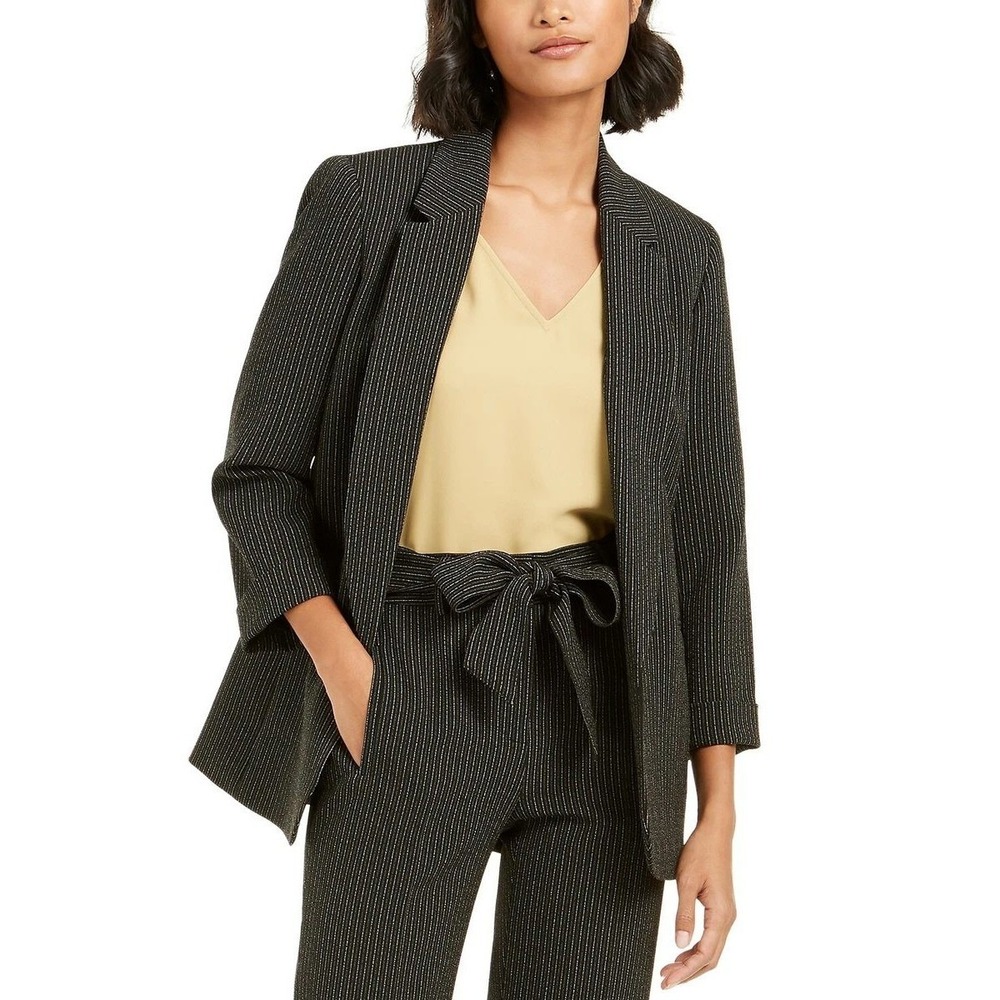 Bar III Pinstripe Blazer 3X Black Open Front 3/4 Sleeve Jacket Layering Capsule